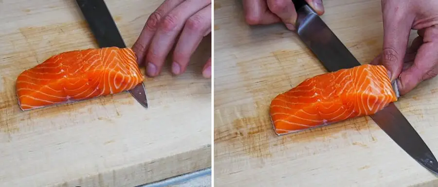 Enlever la peau du saumon pour faire des sashimi